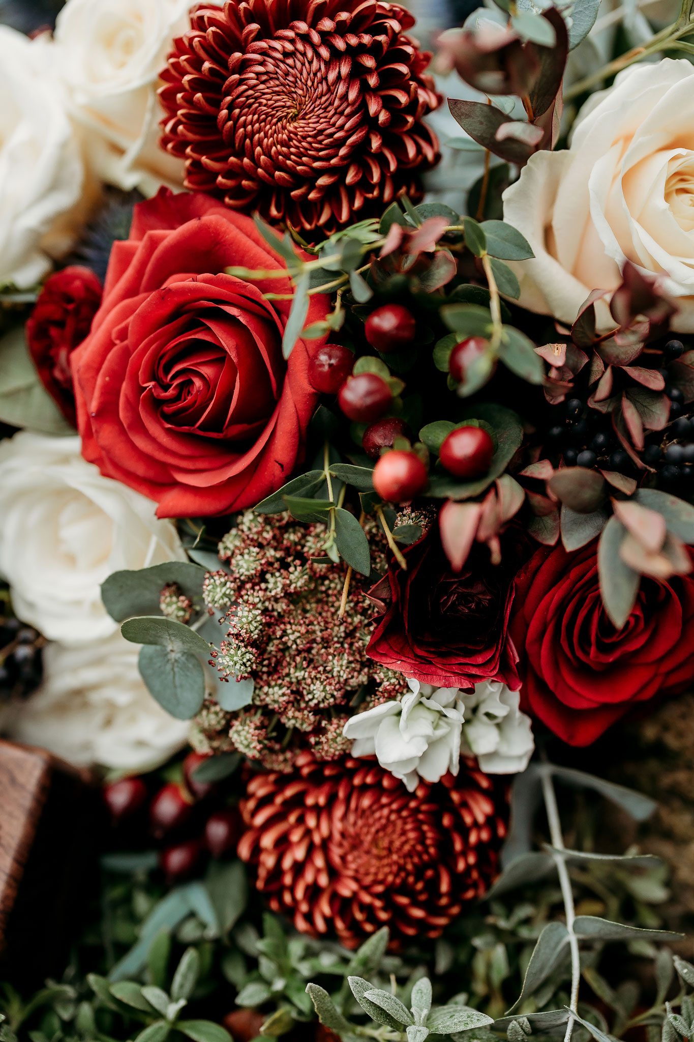 A winter wedding themed bouquet