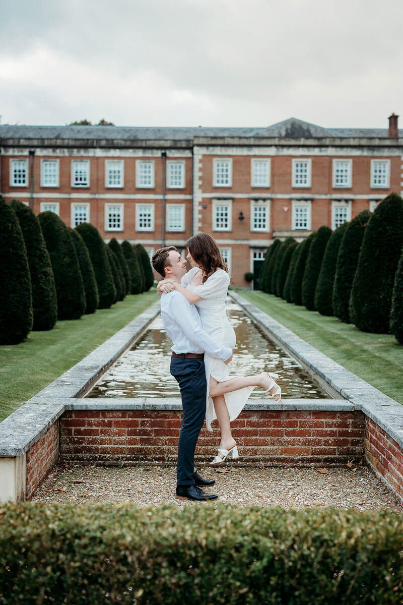 an engaged couple in Winchester peninsula square