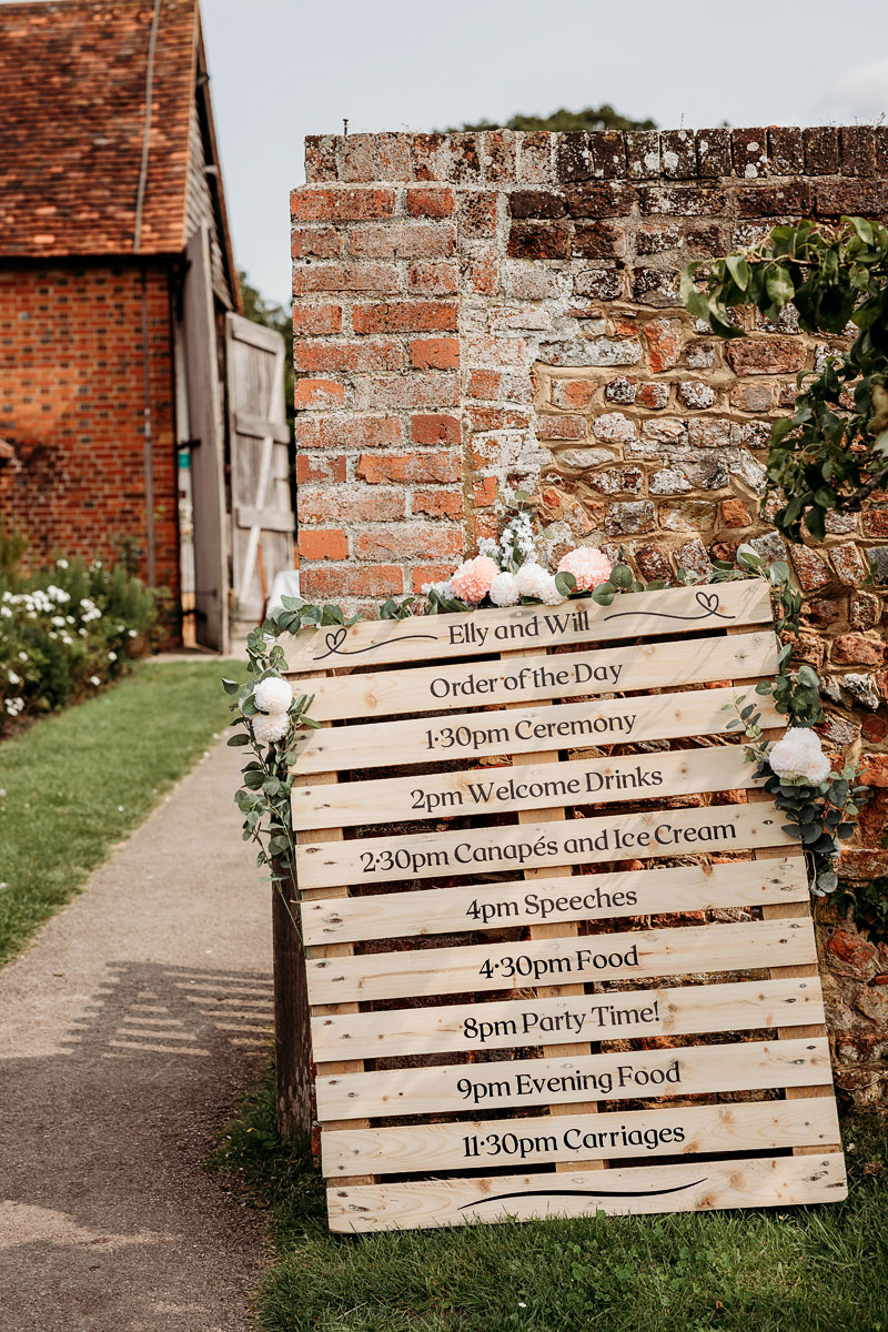a wedding timeline placed at ufton court