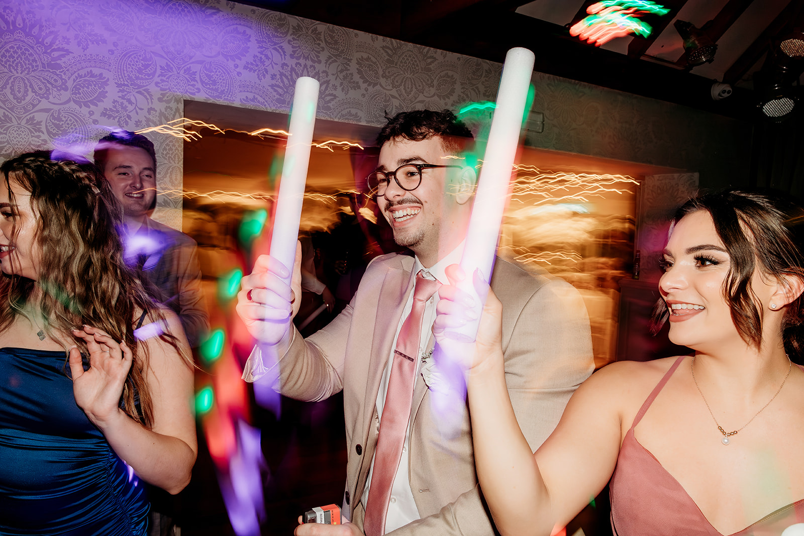 glow stick wedding party photos