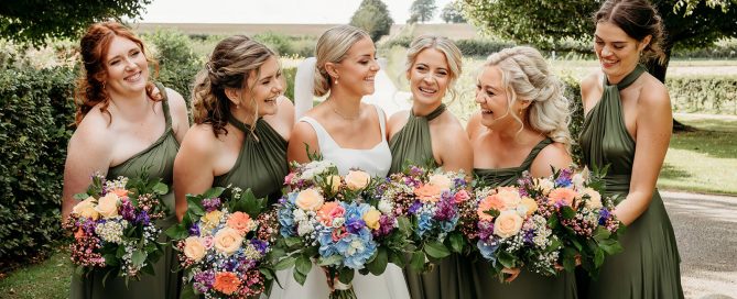 the bridesmaids with the bride at farbridge wedding venue