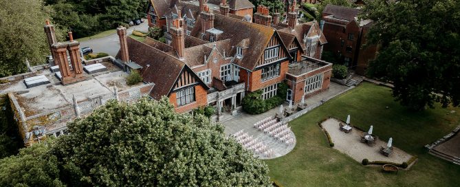 drone wedding photography of a wedding venue