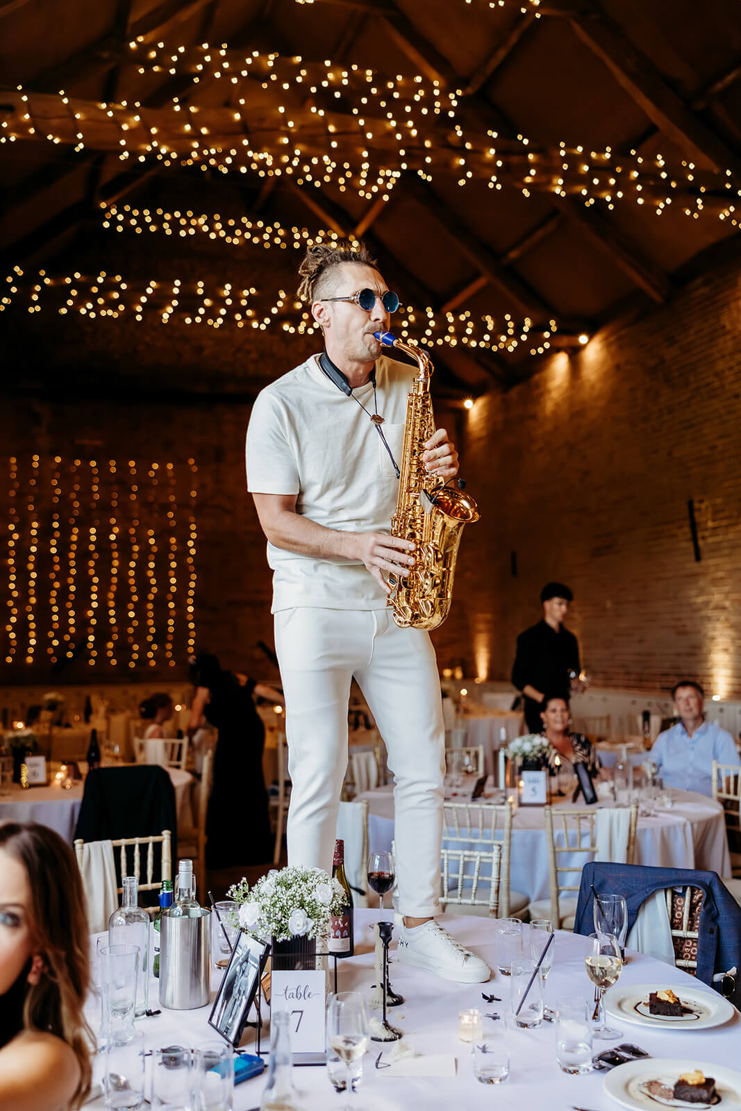 saxaphone standing on a table